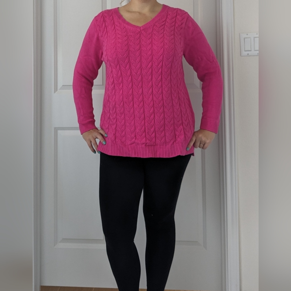 Drifter Sweater, Lands' End, 1X, 100% cotton, hot pink